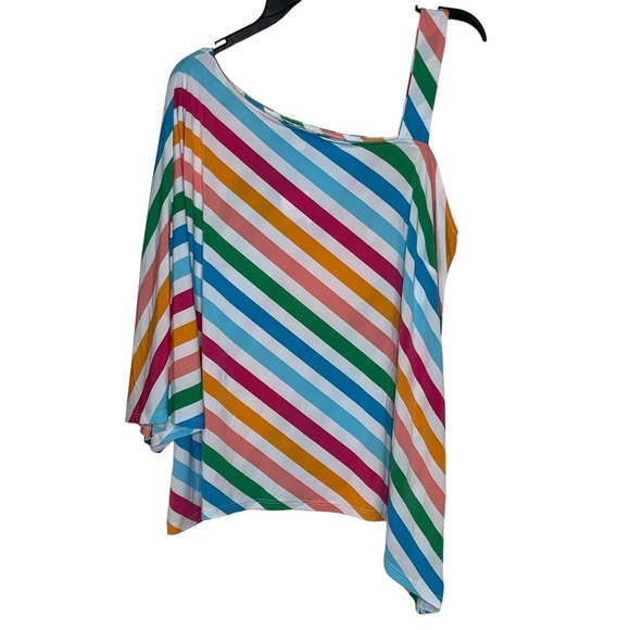 Cato Women Top One Shoulder Striped Blouse Asymmetrical  Multi Colored 14/16 NWT - Picture 1 of 10